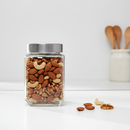 SQUARE GLASS JAR w/ STAINLESS STEEL LID SLIM