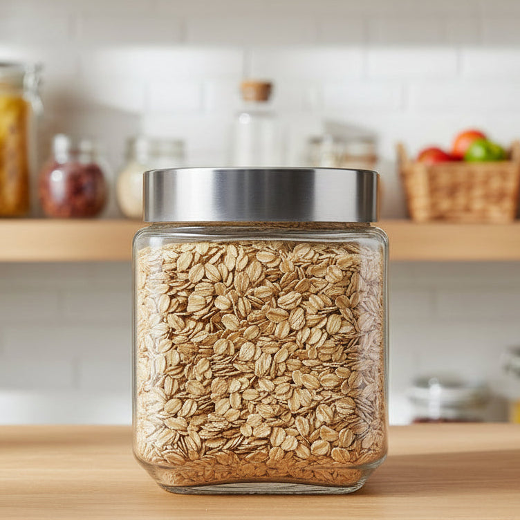 GLASS JAR w/STAINLESS STEEL LID SQ MEDIUM