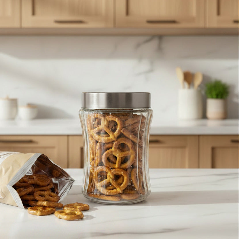 RIBBED GLASS STORAGE JAR 1.1L