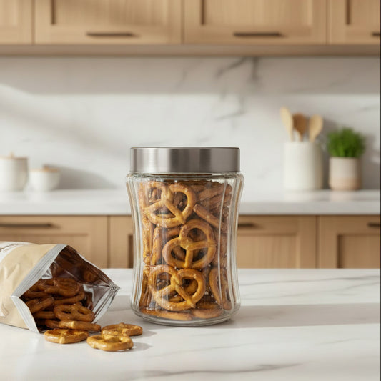 RIBBED GLASS STORAGE JAR 1.1L