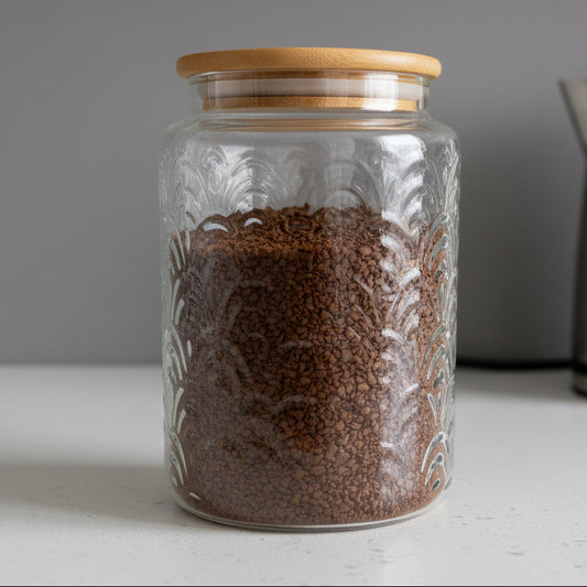 GLASS STORAGE JAR EMBOSSED MED