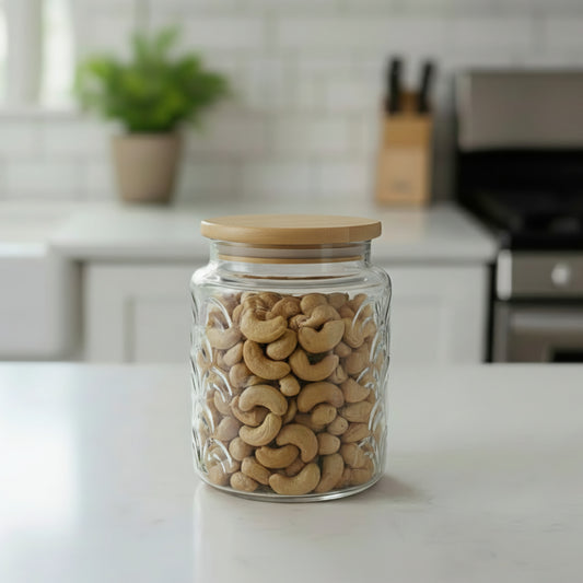 GLASS STORAGE JAR EMBOSSED SM