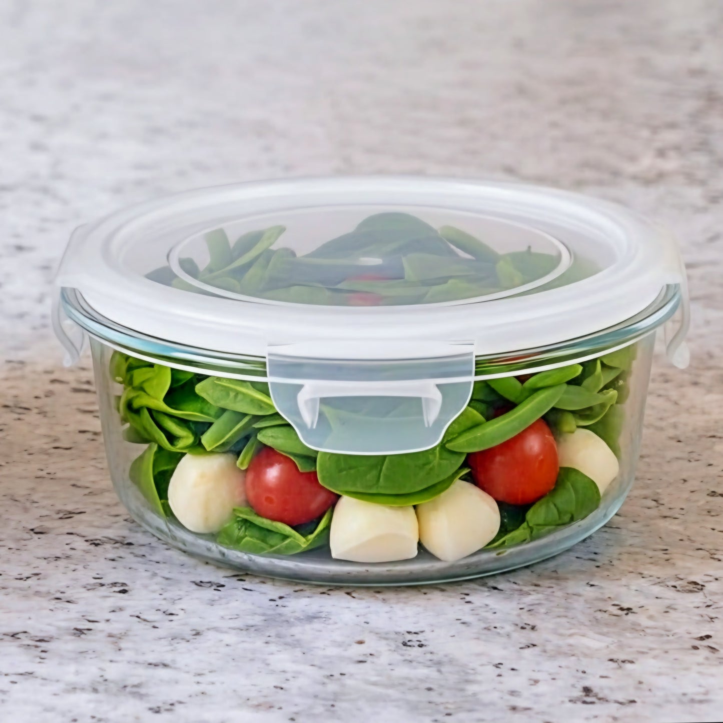 GLASS STORAGE CONTAINER ROUND w/LOCKING LID 930ML