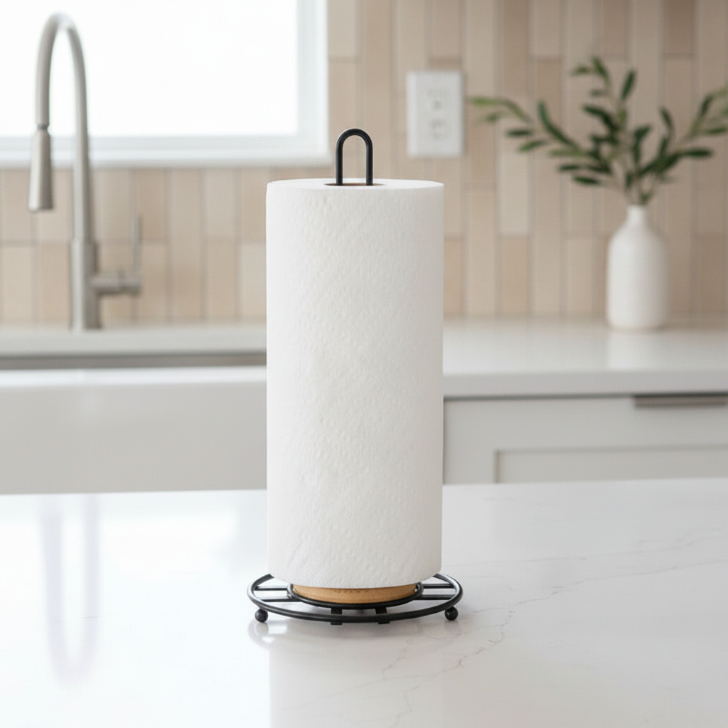 METAL PAPER TOWEL HOLDER BLACK/BAMBOO