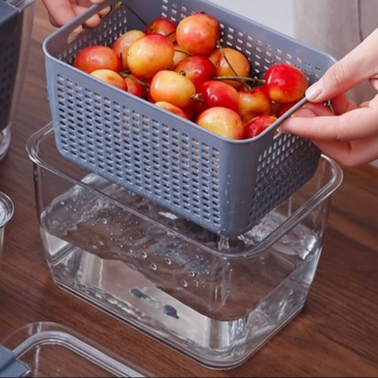 ACRYLIC AIRTIGHT STORAGE BOX W/DRAIN BASKET