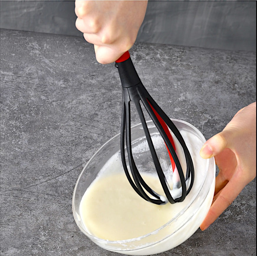 LARGE NYLON WHISK W/ SILICONE SCRAPER BLK/RED SPECIAL