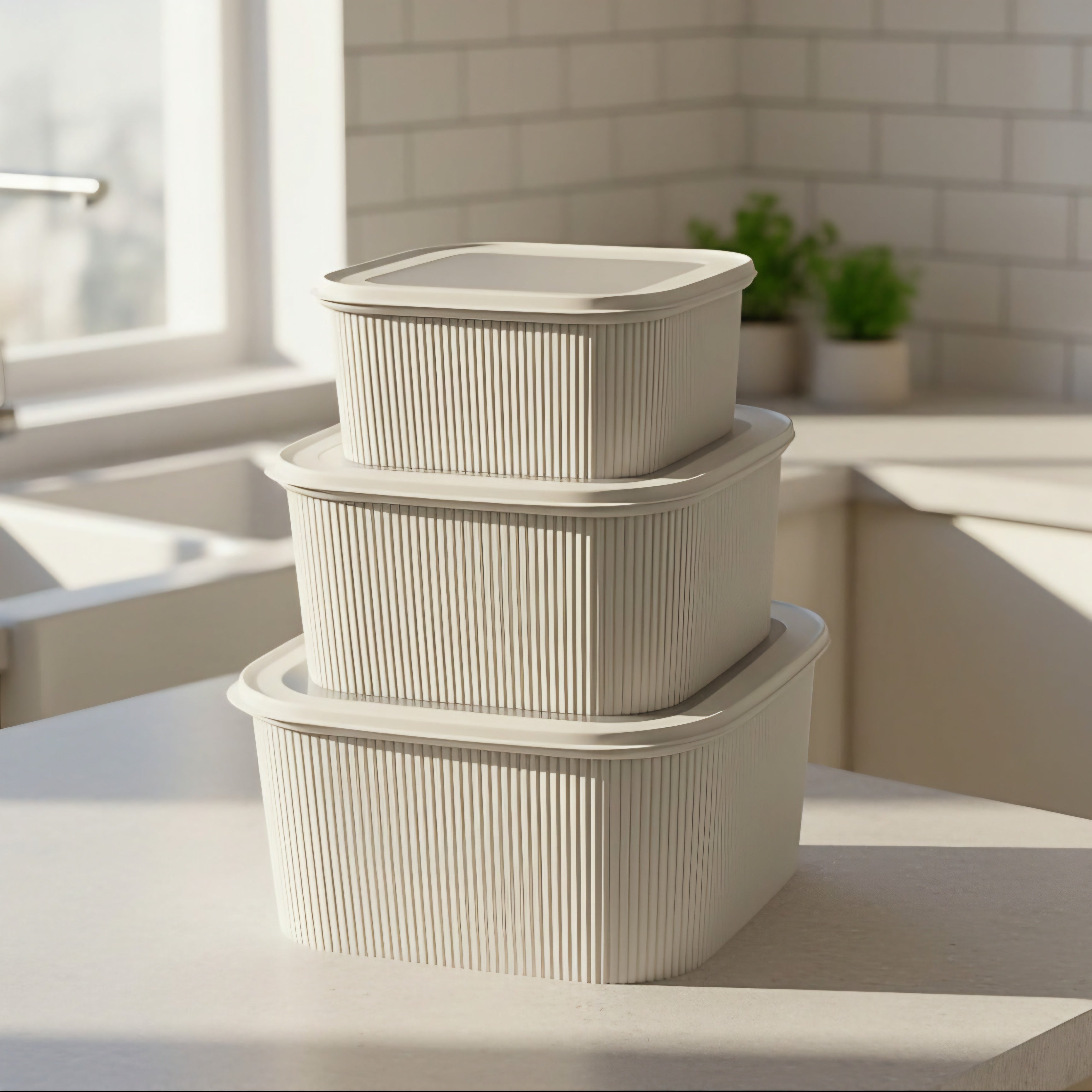 SET/3 PLASTIC KITCHEN STORAGE BOXES SQ RIBBED – Simple Spaces Limited
