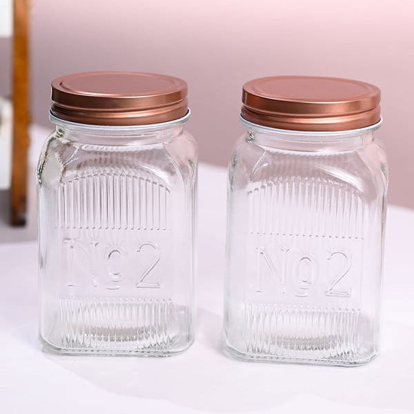 GLASS STORAGE JAR COPPER FINISH SQ 1100ML