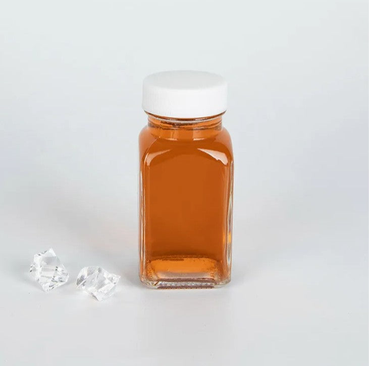 RP 4oz FRENCH SQUARE GLASS BOTTLE W/PLASTIC SCREW CAP