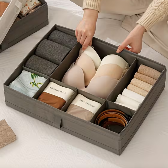 FABRIC 7 COMPARTMENT DRAWER ORGANIZER GREY