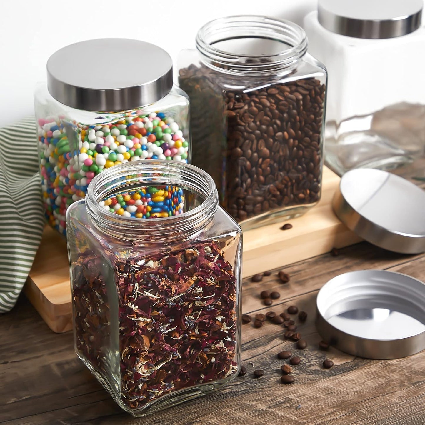GLASS JAR w/STAINLESS STEEL LID SQ LARGE