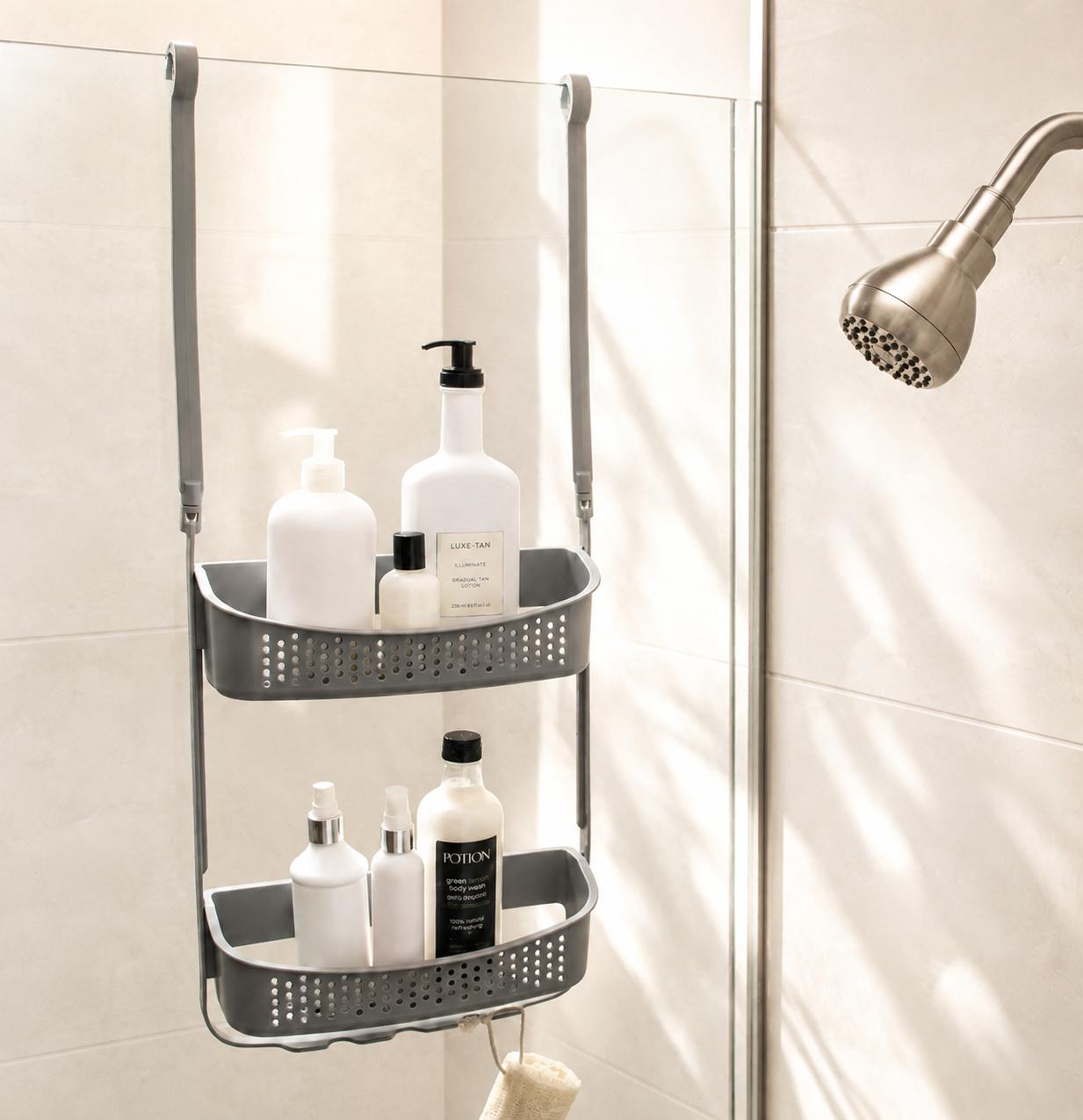 CONVERTIBLE/ FLEXIBLE SHOWER CADDY GREY