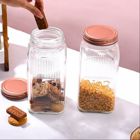 GLASS STORAGE JAR COPPER FINISH SQ 1500ML