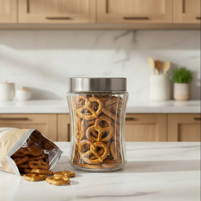 RIBBED GLASS STORAGE JAR 1.1L