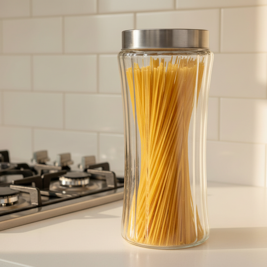 RIBBED GLASS STORAGE JAR TALL