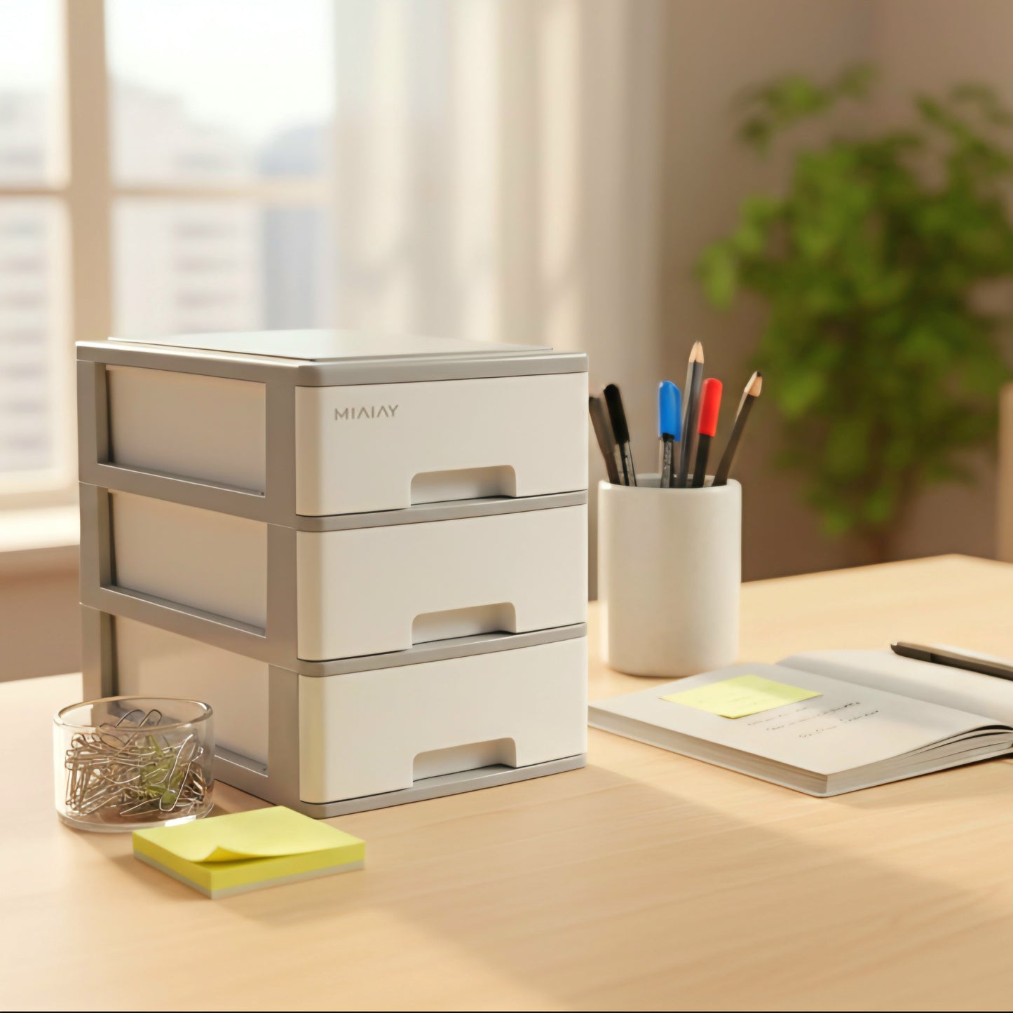 PLASTIC 3 DRAWER DESKTOP UNIT WHT/GREY SM