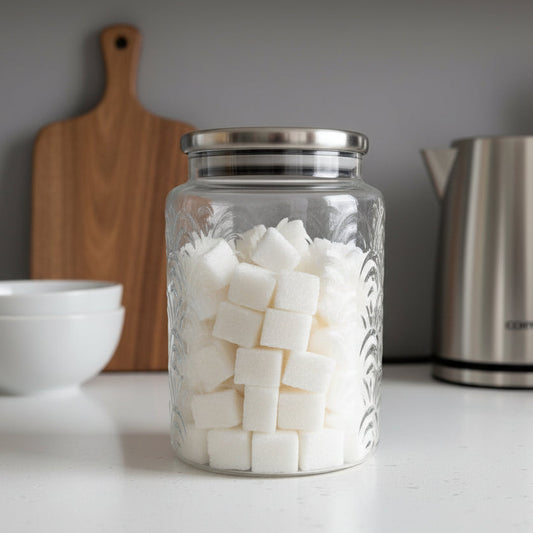 GLASS STORAGE JAR EMBOSSED MED