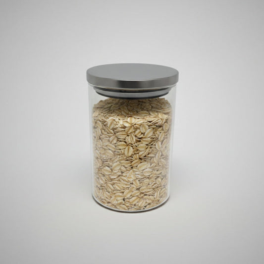 GLASS STORAGE JAR S/STEEL LID ROUND
