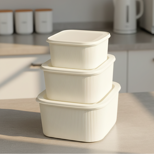 SET/3 KITCHEN STORAGE BOXES SQ RIBBED
