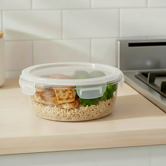 GLASS STORAGE CONTAINER ROUND w/LOCKING LID 930ML