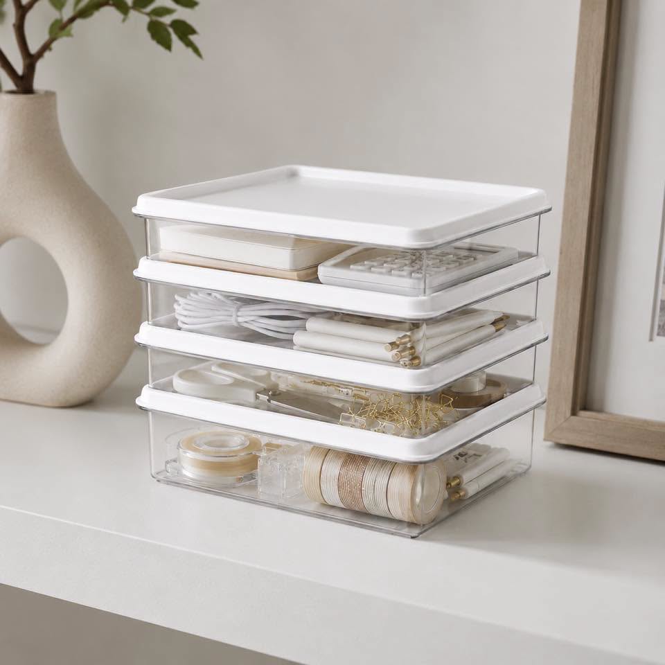 ACRYLIC FOOD STORAGE CONTAINER W/WHT LID LRG