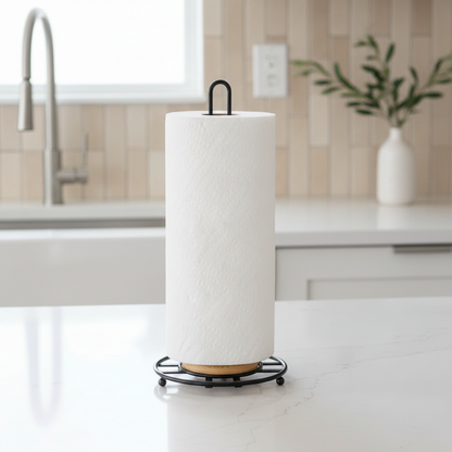 METAL PAPER TOWEL HOLDER BLACK/BAMBOO