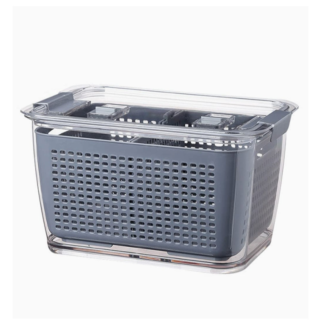 ACRYLIC AIRTIGHT STORAGE BOX W/DRAIN BASKET