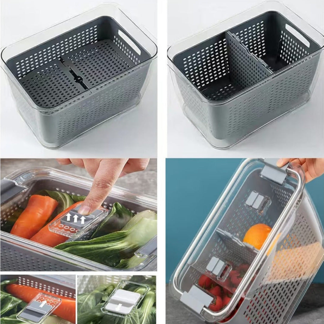 ACRYLIC AIRTIGHT STORAGE BOX W/DRAIN BASKET