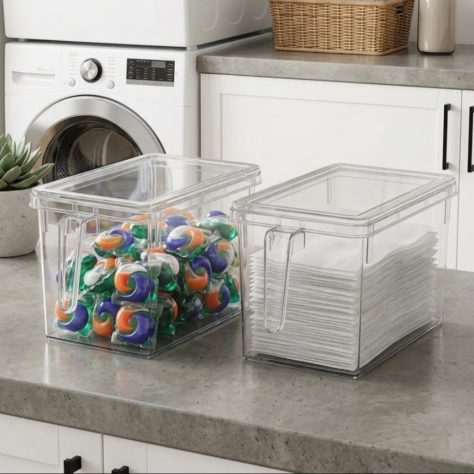 ACRYLIC FRIDGE/PANTRY STORAGE CONTAINER W/LID & HANDLE