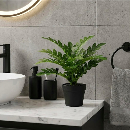 INDOOR ARTIFICIAL POTTED LEATHER FERN LEAF PLANT
