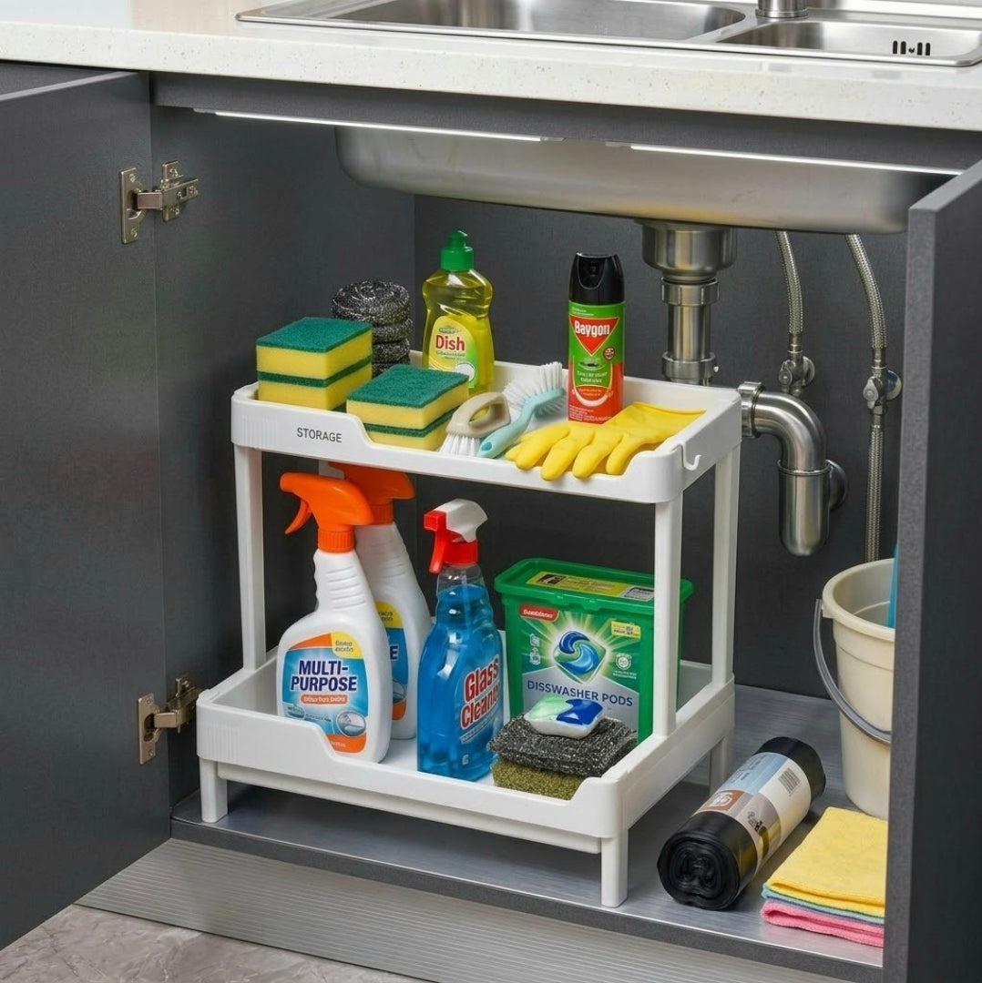 PLASTIC 2 TIER MULTI-PURPOSE STORAGE SHELVES