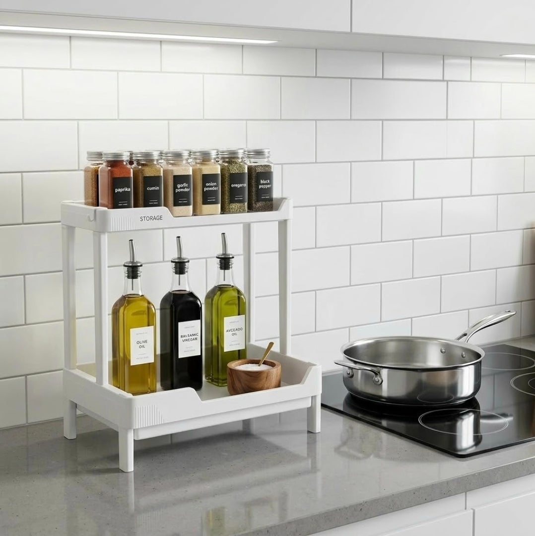 PLASTIC 2 TIER MULTI-PURPOSE STORAGE SHELVES