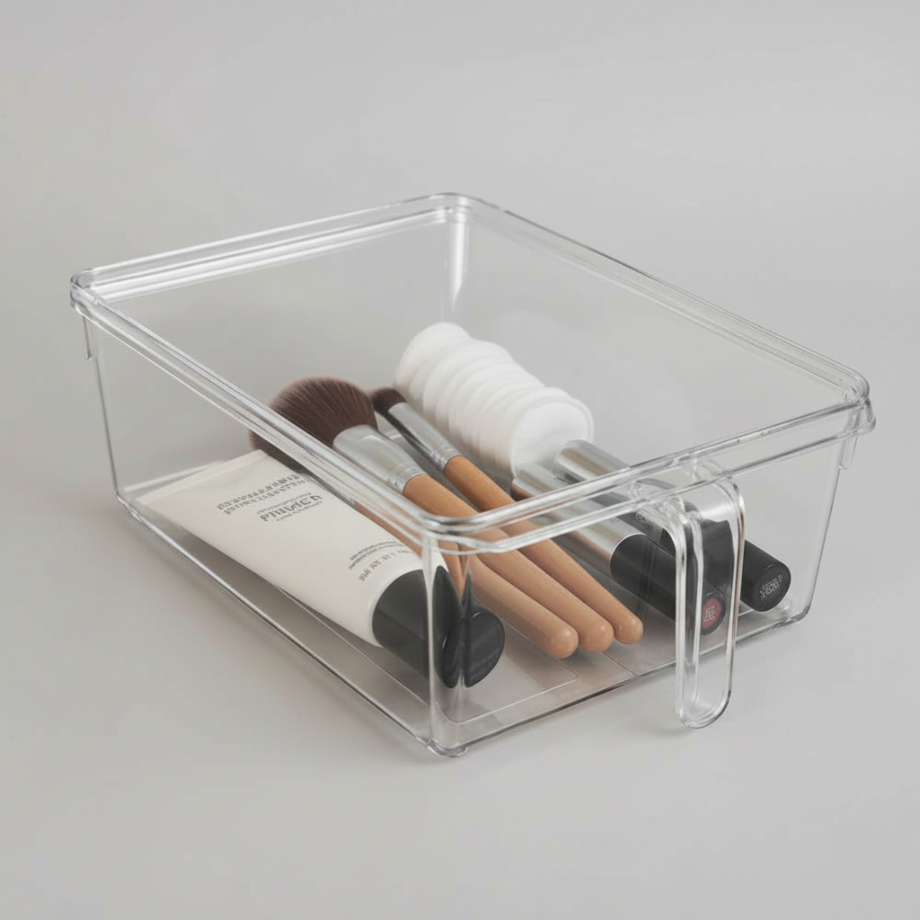 ACRYLIC STORAGE CONTAINER W/LID & HANDLE WIDE