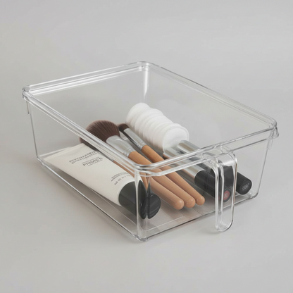 ACRYLIC STORAGE CONTAINER W/LID & HANDLE WIDE