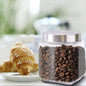 GLASS JAR w/STAINLESS STEEL LID SQ MEDIUM