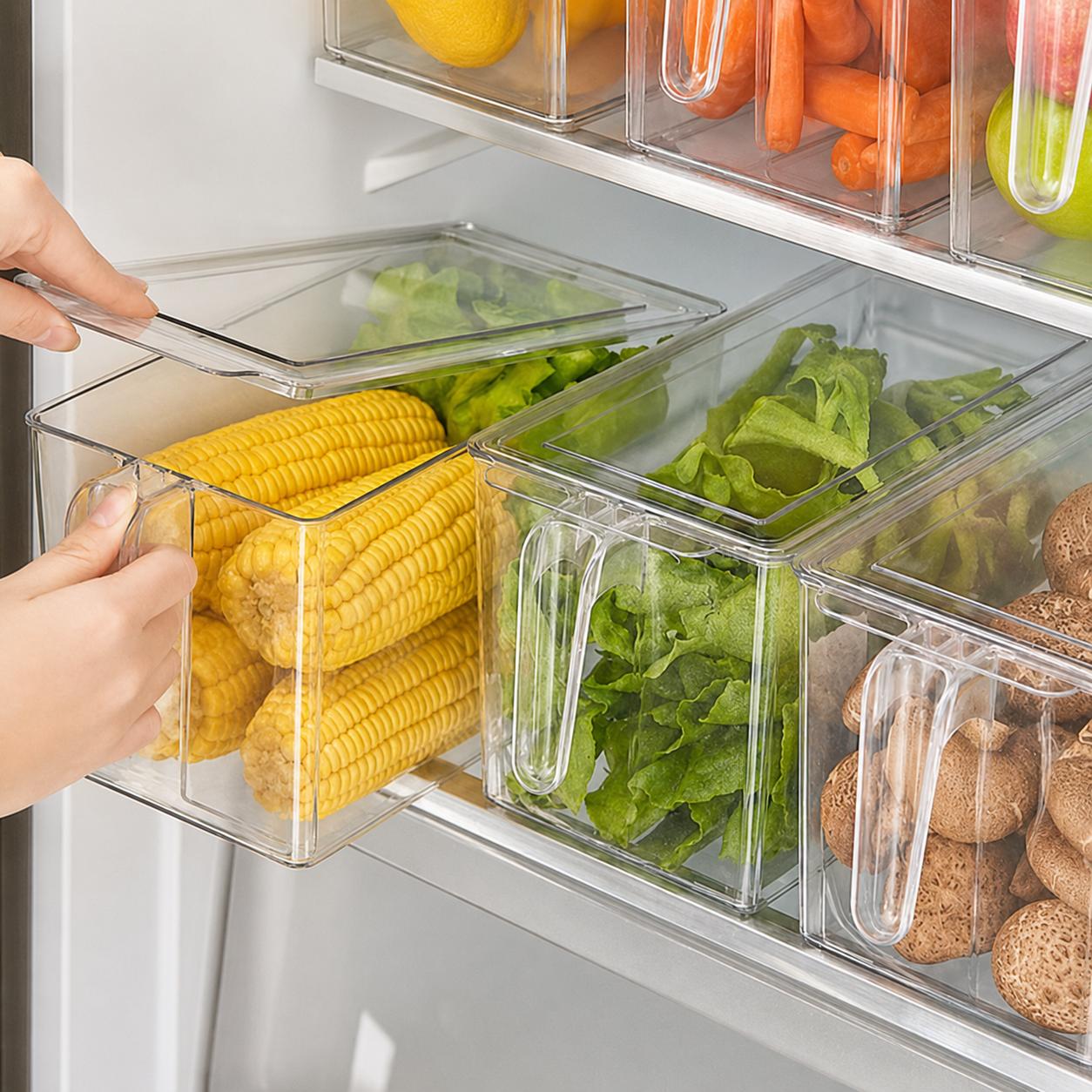 ACRYLIC FRIDGE/PANTRY STORAGE CONTAINER W/LID & HANDLE
