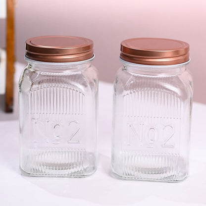 GLASS STORAGE JAR COPPER FINISH SQ 1100ML