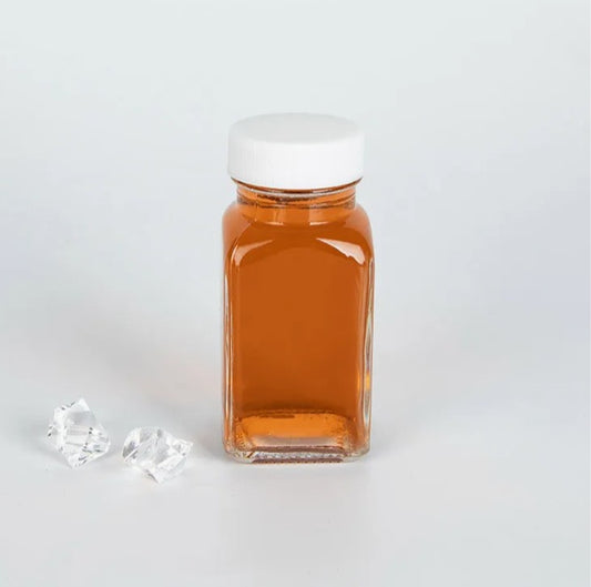 RP 4oz FRENCH SQUARE GLASS BOTTLE W/PLASTIC SCREW CAP