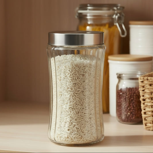 RIBBED GLASS STORAGE JAR 1.7L
