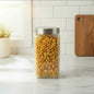 GLASS JAR w/STAINLESS STEEL LID SQ