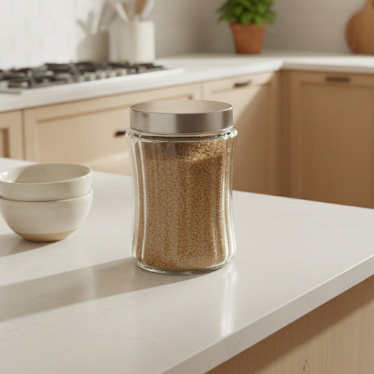 RIBBED GLASS STORAGE JAR 1.1L