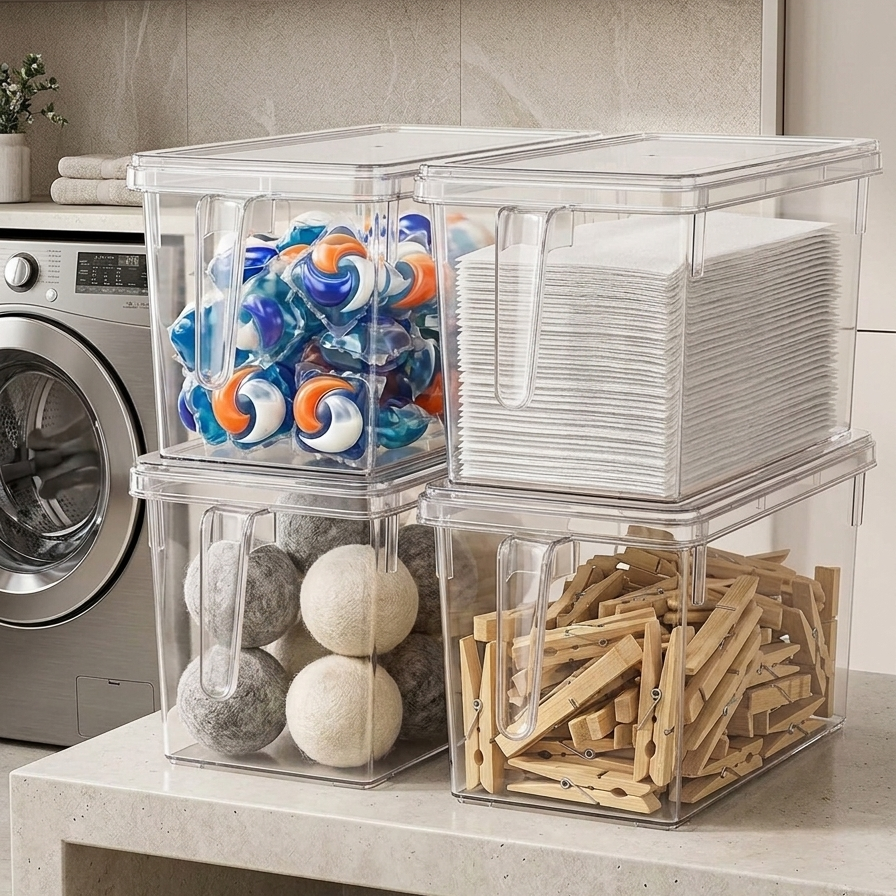 ACRYLIC FRIDGE/PANTRY STORAGE CONTAINER W/LID & HANDLE