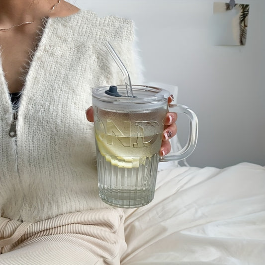 WS GLASS CUP w/ SNAP LID & STRAW 450ML AST