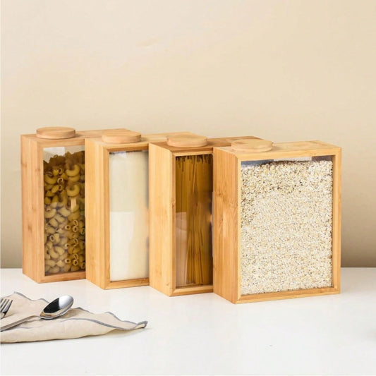 BAMBOO/GLASS RECT MULTIPURPOSE DISPENSER
