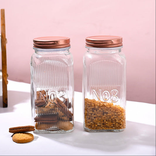 GLASS STORAGE JAR COPPER FINISH SQ 1500ML