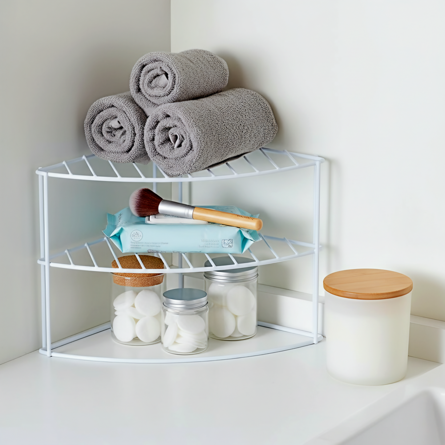 2 TIER CORNER PANTRY SHELF WHITE