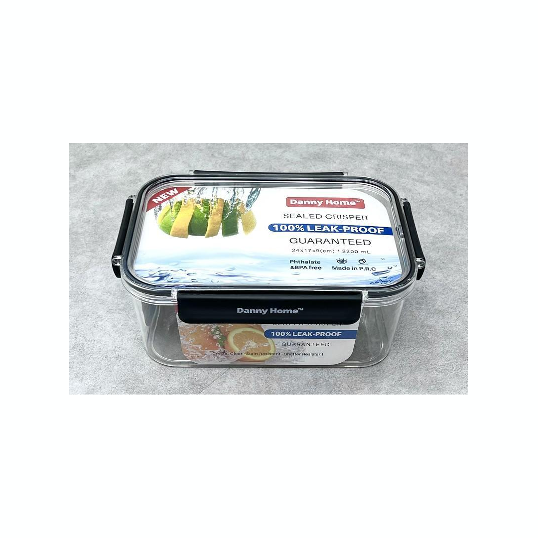 RECTANGULAR PLASTIC FOOD CONTAINER W/SNAP LOCKS 2200ML
