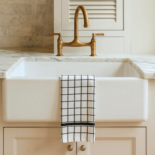 4PC WOVEN KITCHEN TOWEL SET BLACK WINDOWPANE