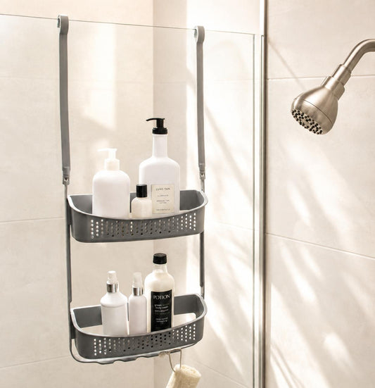 CONVERTIBLE/ FLEXIBLE SHOWER CADDY GREY