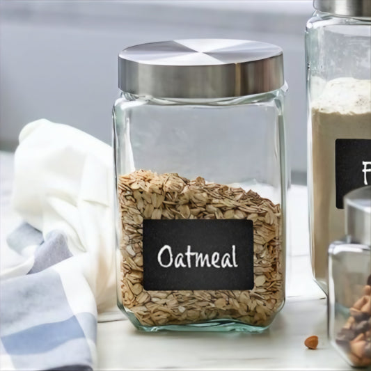 SQUARE GLASS JAR w/ STAINLESS STEEL LID SLIM